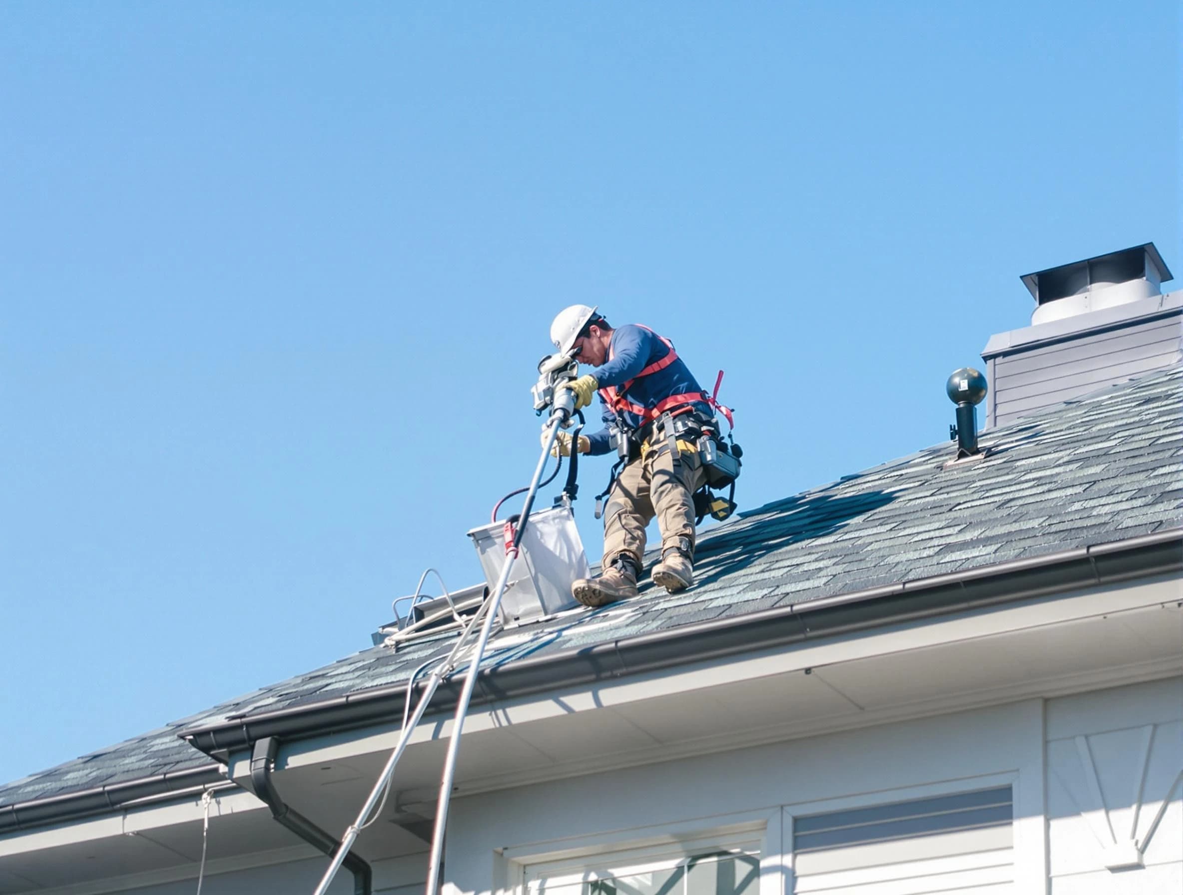 Salt Lake City Dryer Vent Cleaning certified technician cleaning a roof-mounted dryer vent system in Salt Lake City