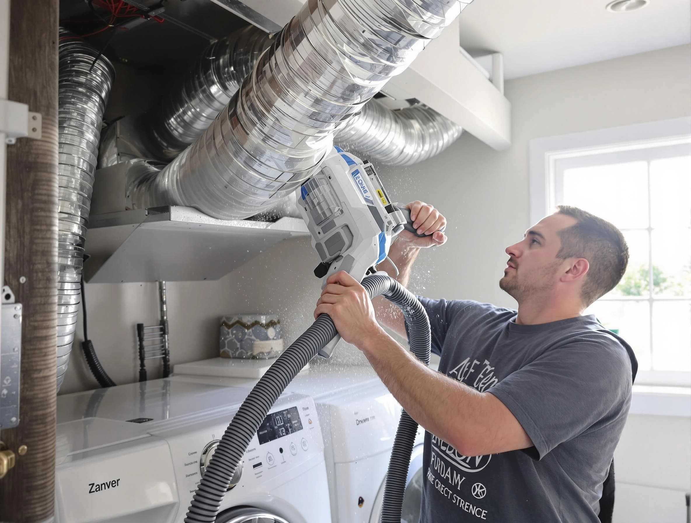Salt Lake City Dryer Vent Cleaning specialist cleaning deep within a dryer vent duct system in Salt Lake City