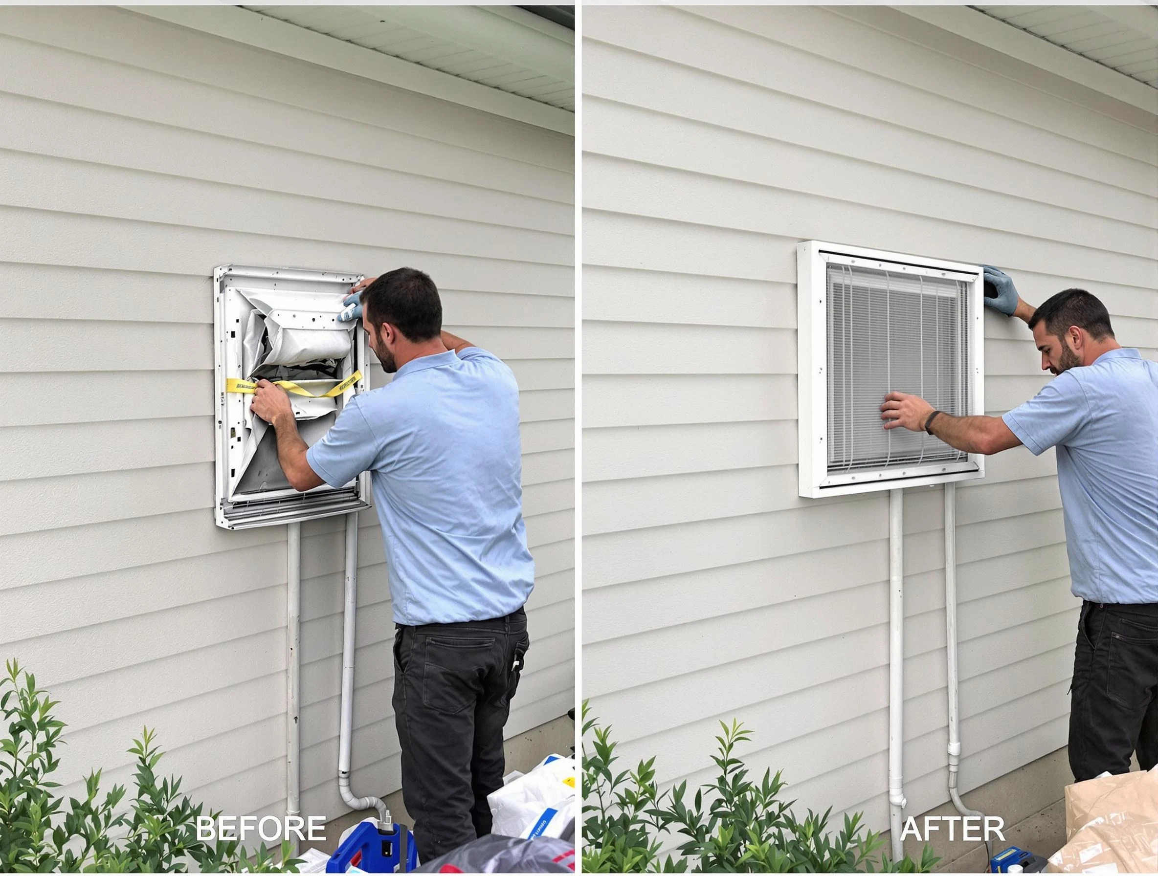 Salt Lake City Dryer Vent Cleaning technician installing high-quality dryer vent cover at a residential property in Salt Lake City